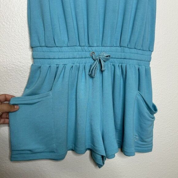 Ramy Brook Romper Size Medium Teal Blue Sleeveless Jersey Stretch Lounge Pockets - Picture 6 of 12